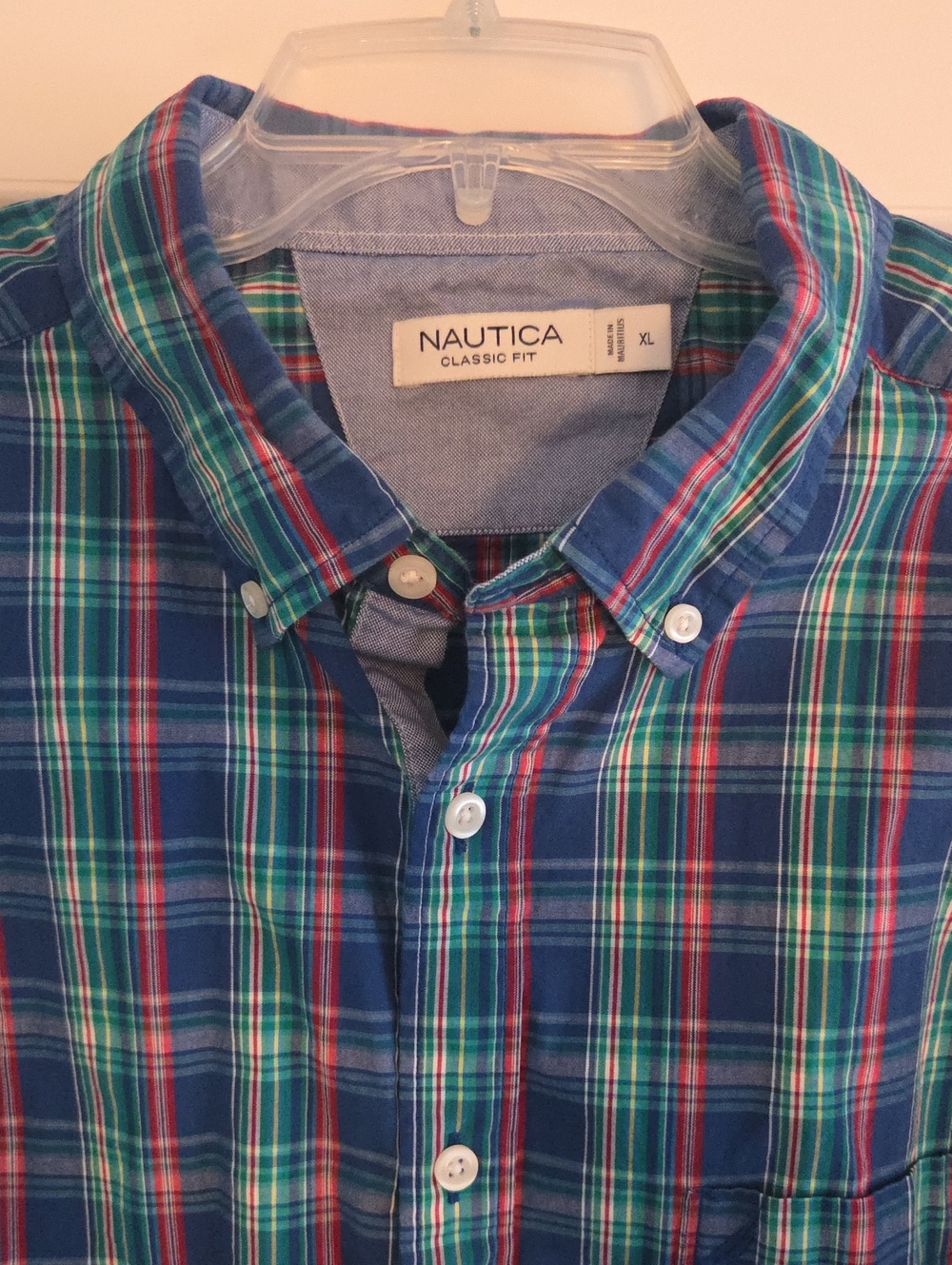 Nautica Men's Claasic Fit Blue & Green Plaid Button-Down Shirt, Size XL
